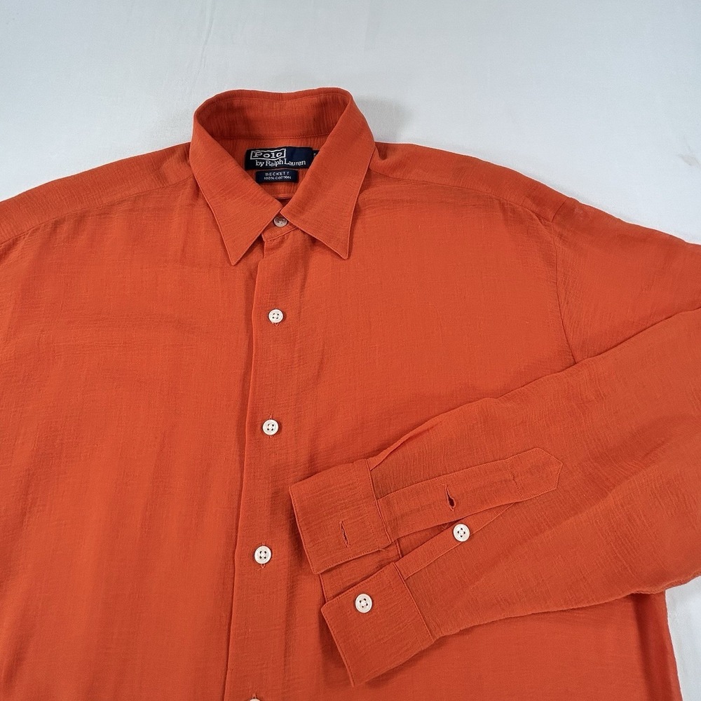 Polo Ralph Lauren Mens M Beckett Long Sleeve Button Down Shirt Orange Sheer
